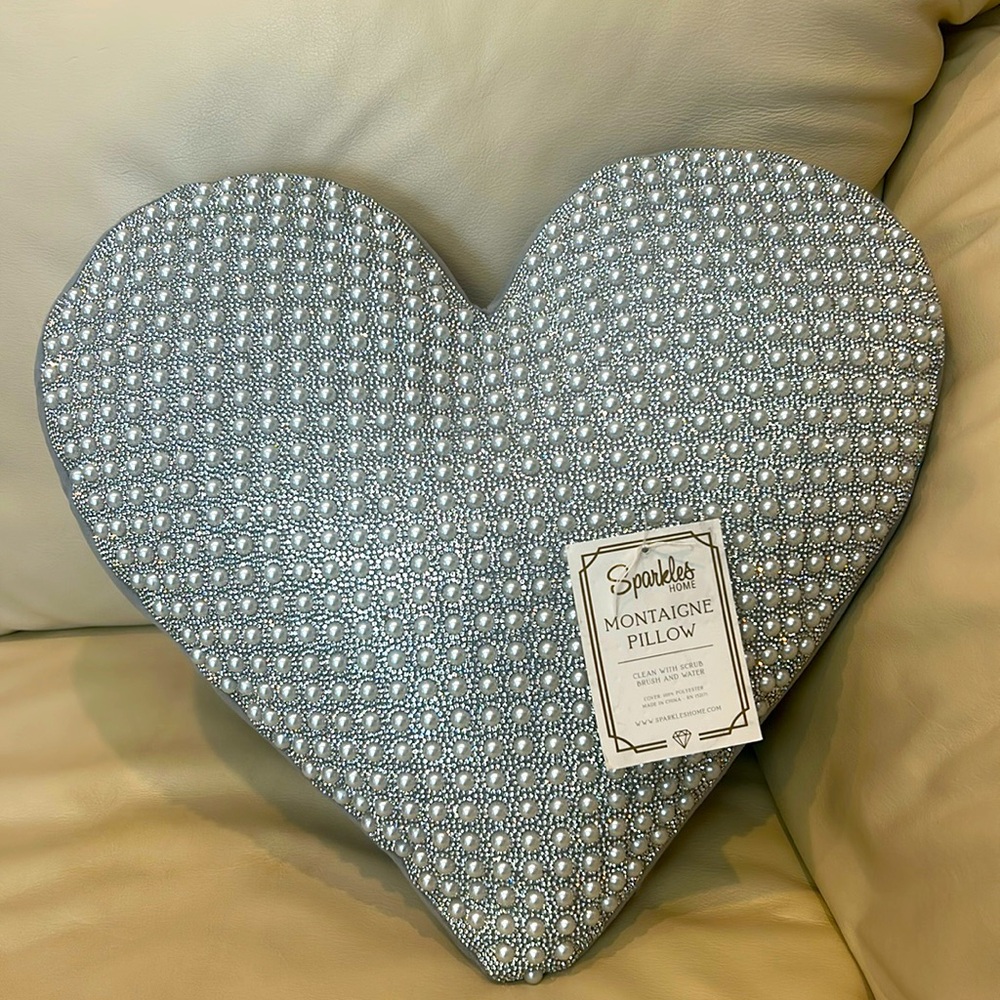 Sparkles Home Rhinestone Montaigne Jeweled Heart Shaped Pearls Decor Pillow